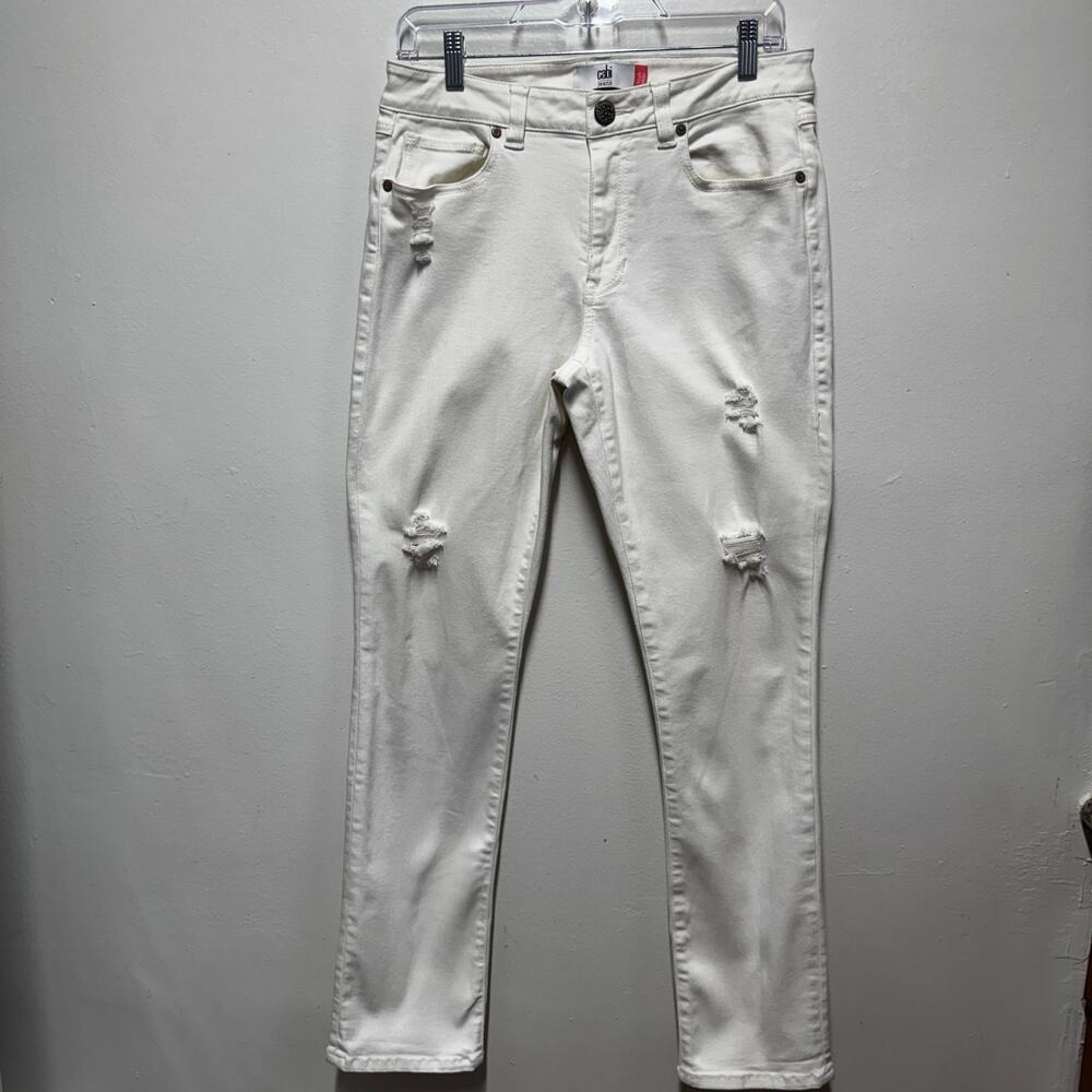 Cabi Jeans Women’s Size 6 White Distressed Straight Leg Stretch Denim